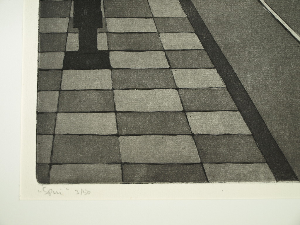 Lucie Meulendijks: Ets en aquatint – Spui Amsterdam –Gesigneerd & ingelijst-1980 kopen? Bied vanaf 45!