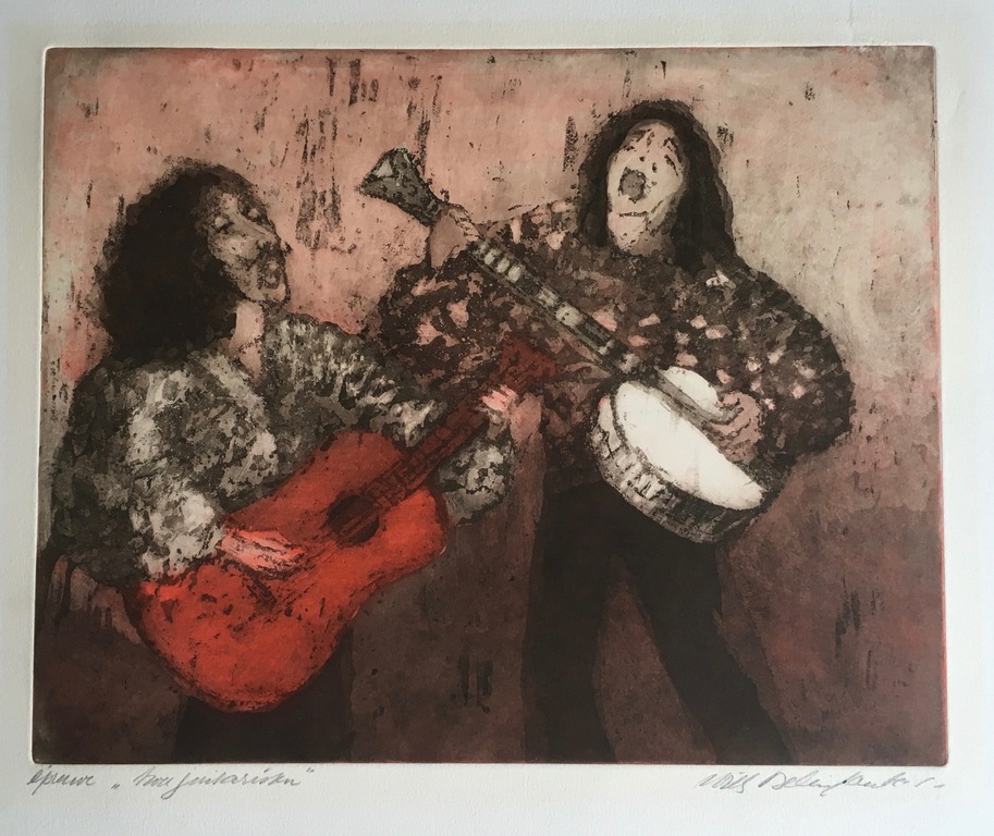 Willie Belinfante - kleurets (aquatint) - Twee Guitaristen kopen? Bied vanaf 10!