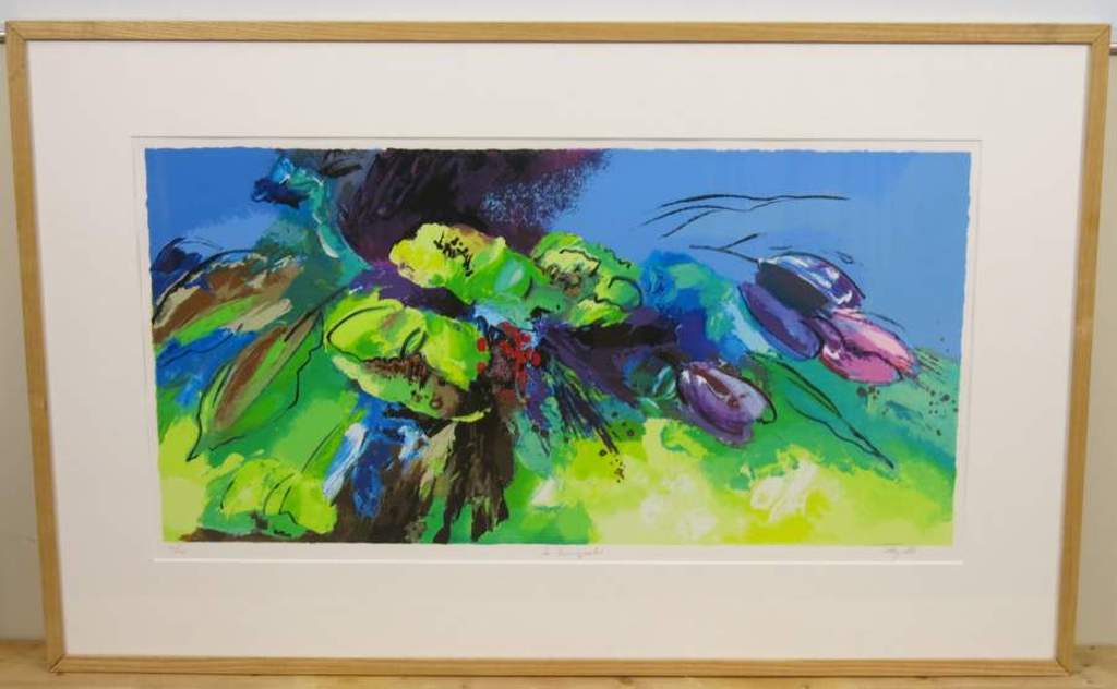 Tilly Wils: Zeefdruk, Le Bouquet - Ingelijst (bijzonder formaat) kopen? Bied vanaf 50!