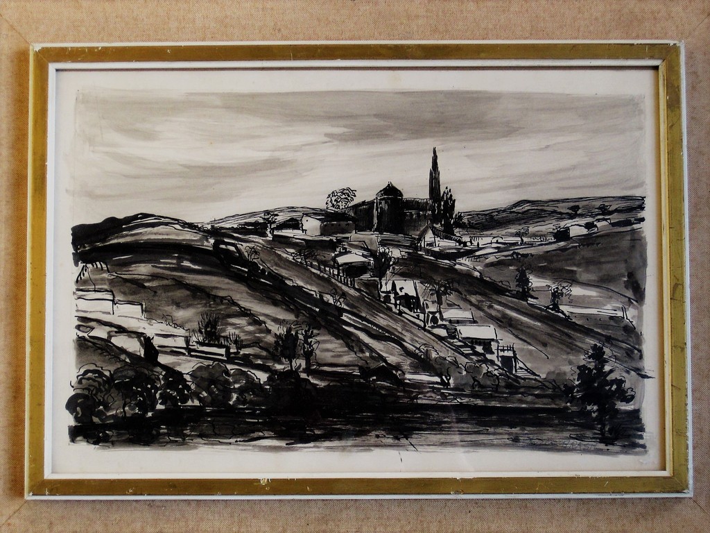 Fraaie Sepiatekening uit de Braziliaanse periode van Jacques Mels gesigneerd verkocht voor € 60!