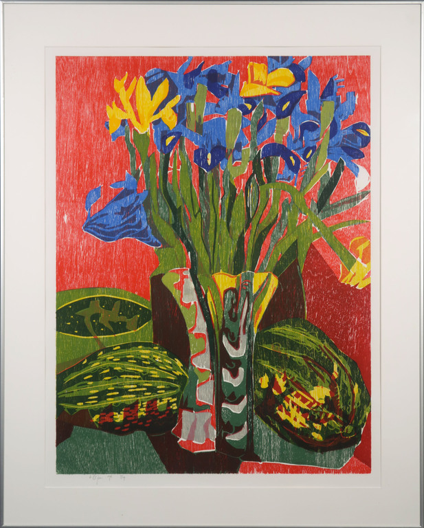 Vincent van Ojen - Vincent van Ojen: Houtsnede, Irissen - Ingelijst verkocht voor € 60!