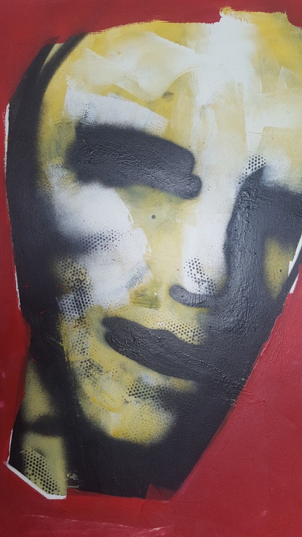 Espen Greger Hagen: acryl op doek, Head in Red kopen? Bied vanaf 400!