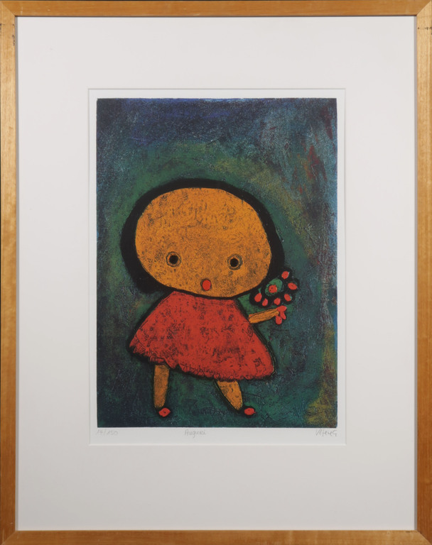 Giovanni Vetere: Zeefdruk, Auguri - Ingelijst verkocht voor € 70!