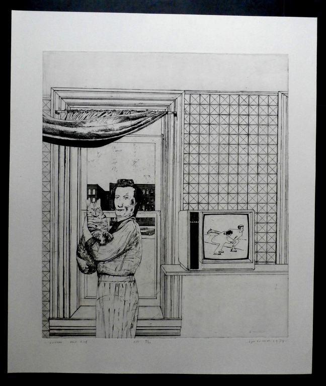 Kees Spermon - Kees Spermon - ets: vrouw met kat - 1974 kopen? Bied vanaf 45!