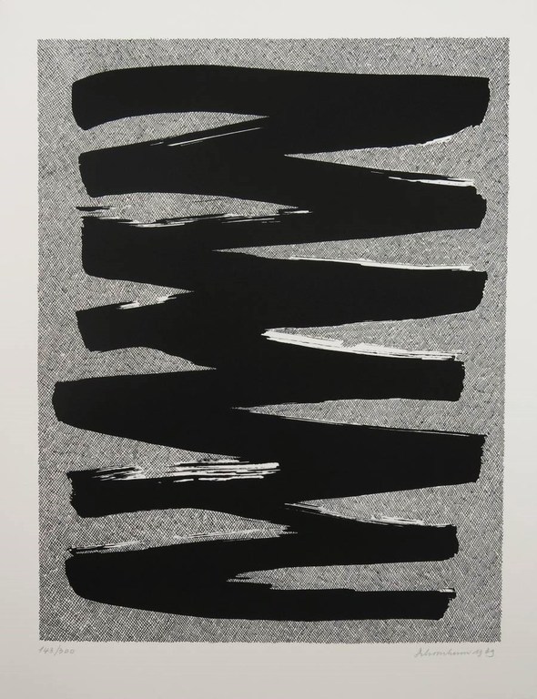 Jan Schoonhoven: Zeefdruk, Abstract met zigzaglijn verkocht voor € 270!