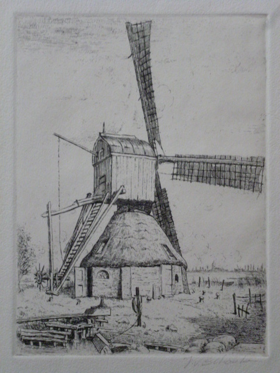 J. van Schooten - ets - Molen te Tienhoven kopen? Bied vanaf 20!