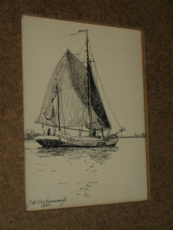 J. A. HESTERMAN Jr. (1877-1955)– Pentekening–Skûtsje-Gesigneerd & ingelijst-1932 kopen? Bied vanaf 1!