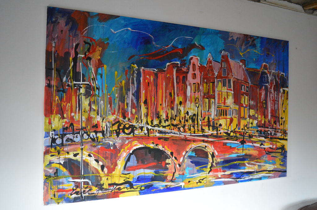 Origineel schilderij Eric -  Jan Kremer  'Amsterdamse grachten' verkocht voor € 1600!