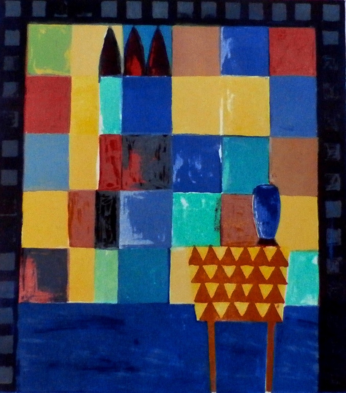 Fenneke van der Elst - zeefdruk: tafel met vaas - 1998 verkocht voor € 39!