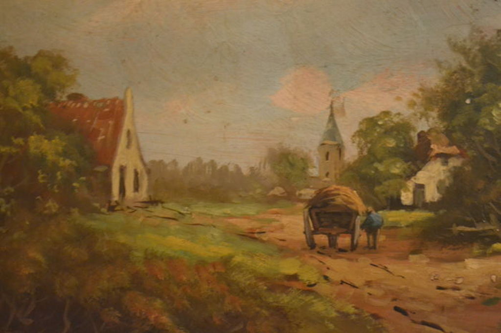 Onbekend (20ste eeuw) - Olieverf op paneel - plattelandsdorpje kopen? Bied vanaf 1!