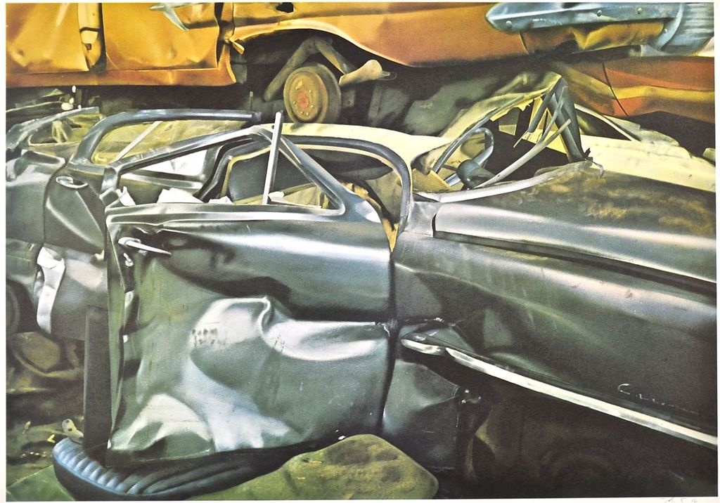 John Salt: Offset techniek. Autowrakken. Gesigneerd verkocht voor € 150!