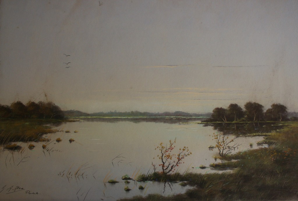 Pastel tekening op karton - meer in het vlakke land - gesigneerd kopen? Bied vanaf 1!