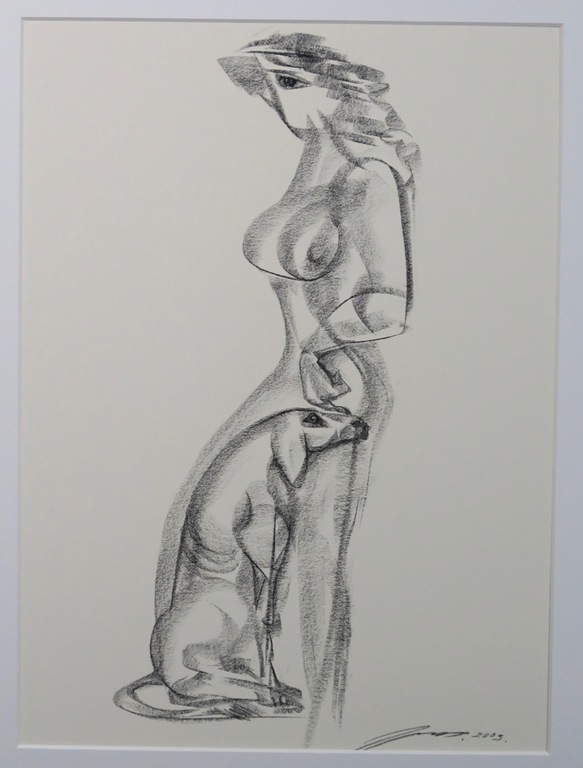 Tjavdar Iliev: Krijttekening, Vrouw en hond kopen? Bied vanaf 1!