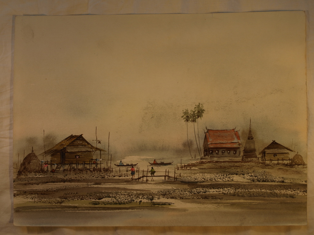 Thaise kunstenaar – Aquarel – Dorpje in Thailand – Gesigneerd - 1979  kopen? Bied vanaf 1!