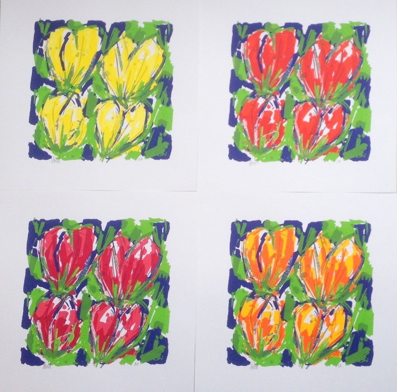 Ad van Hassel - Zeefdruk Tulpen, Handgesigneerd kopen? Bied vanaf 1!