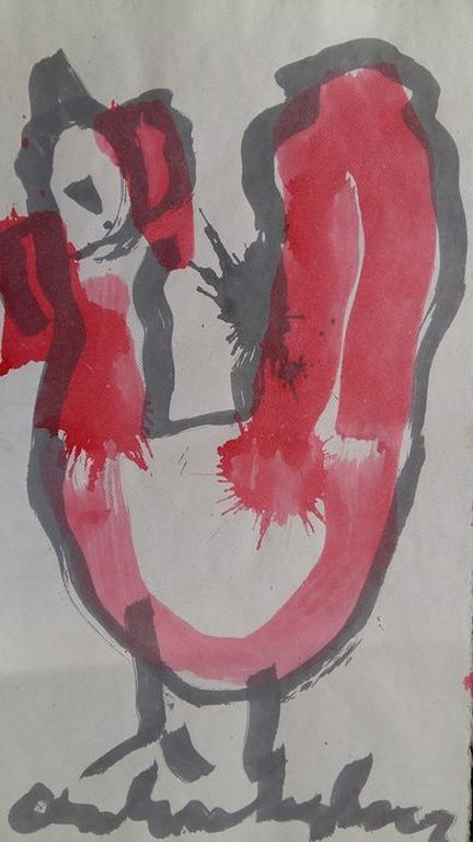 Anton Heyboer - gesigneerde gouache op molenpapier. verkocht voor € 175!