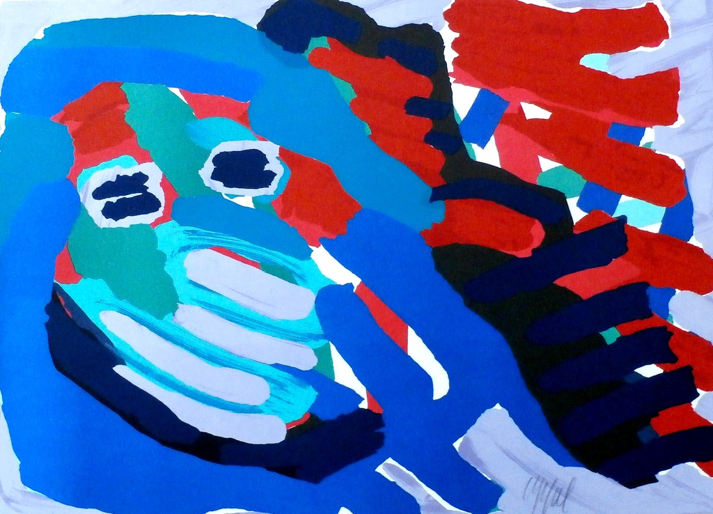 Karel Appel - litho: Another blue head again - 1978 verkocht voor € 499!