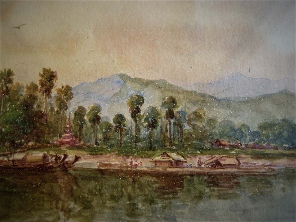 Indonesie omstreeks 1900 gesigneerde aquarel "zeilboten op rivier bij tempel"  kopen? Bied vanaf 1!
