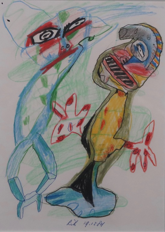 Rik van Iersel: Kleurpotloodtekening, Z.T. Twee figuren - Ingelijst verkocht voor € 120!