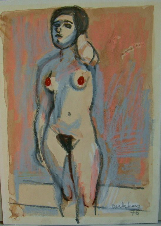 Ed Dukkers, aquarel/gouache, naakt verkocht voor € 35!