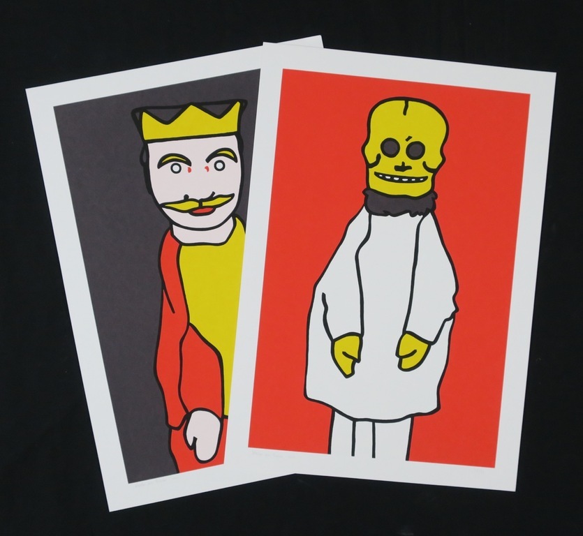 Lot met 2 zeefdrukken van Wouter van Riessen: Death en Kroon kopen? Bied vanaf 35!