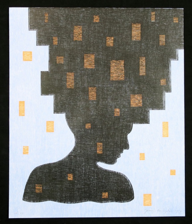 Jacomijn den Engelsen: Houtsnede, Afro (blauw) verkocht voor € 40!