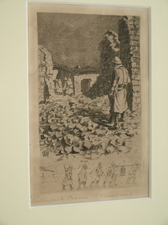 Georges Barrière (1881-1944) : ets – Wereldoorlog I – Ingelijst– ca 1915 kopen? Bied vanaf 25!