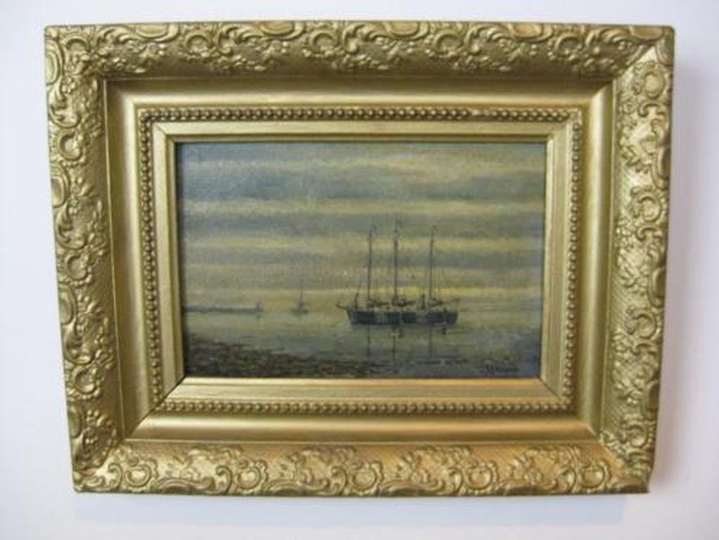 Zeilschepen op zee - olieverf op paneel - Hollandse School verkocht voor € 104!