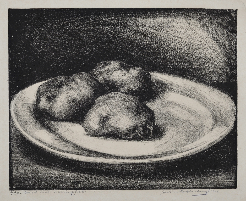 Aart van Dobbenburgh: Litho - bord met aardappelen - 1925 verkocht voor € 45!