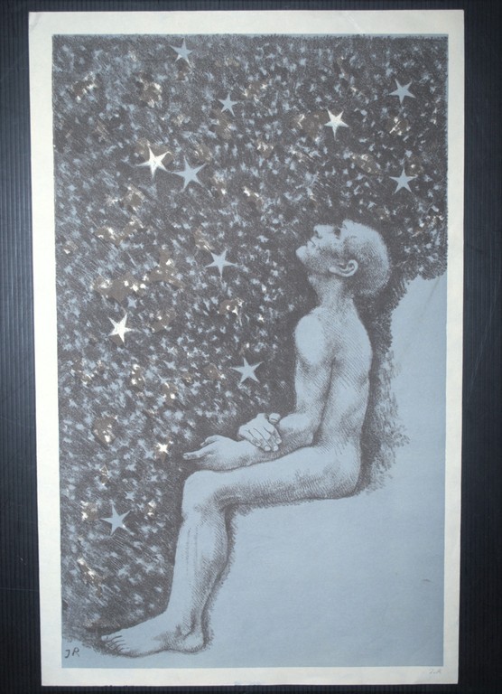 John Rädecker 1947 - litho 'man onder sterrenhemel' - handgesigneerd kopen? Bied vanaf 45!