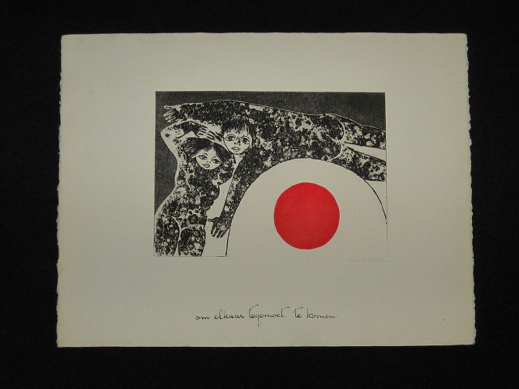 Ans Wortel gesigneerde litho "om elkaar tegemoet te komen" kopen? Bied vanaf 1!