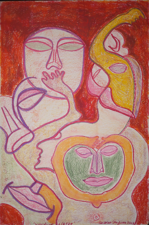 Andries Heyboer: Vetkrijt op papier, Verstilde liefde (Groot) verkocht voor € 35!