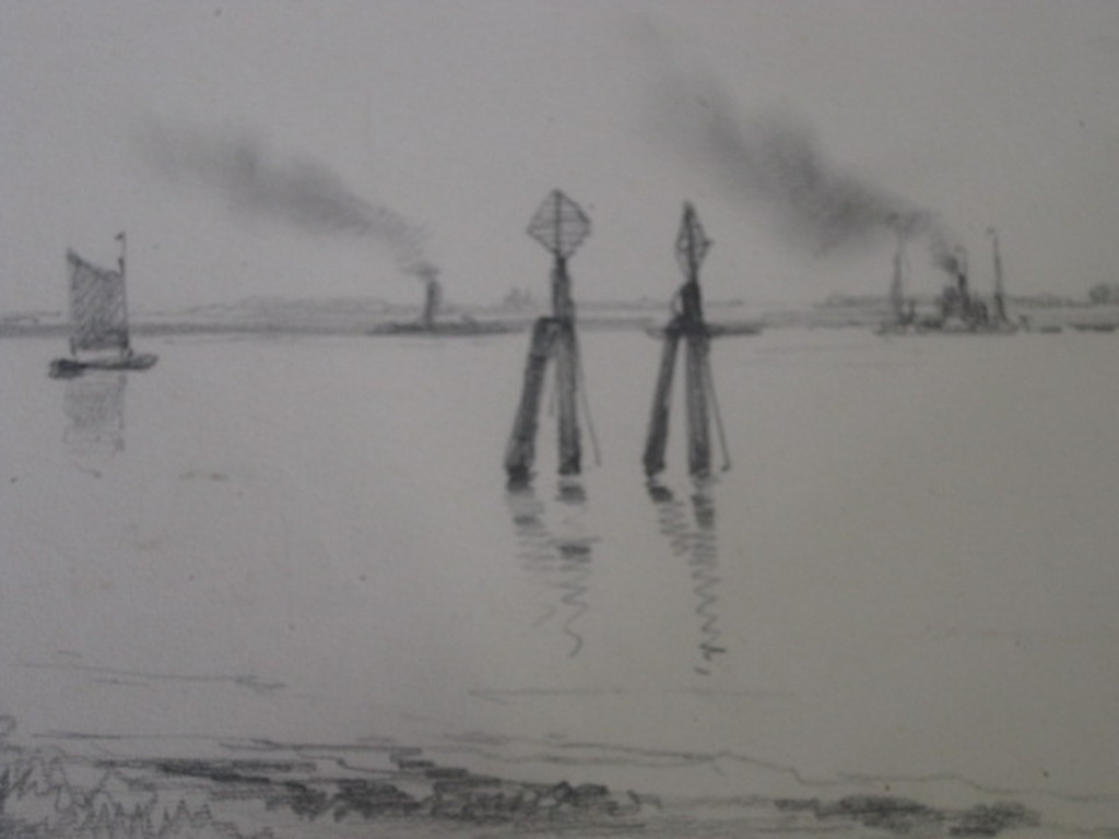 Apart oude dubbeltekening "Haven Rotterdam - Riviergezicht" door G.L.Kiers 1838  kopen? Bied vanaf 1!