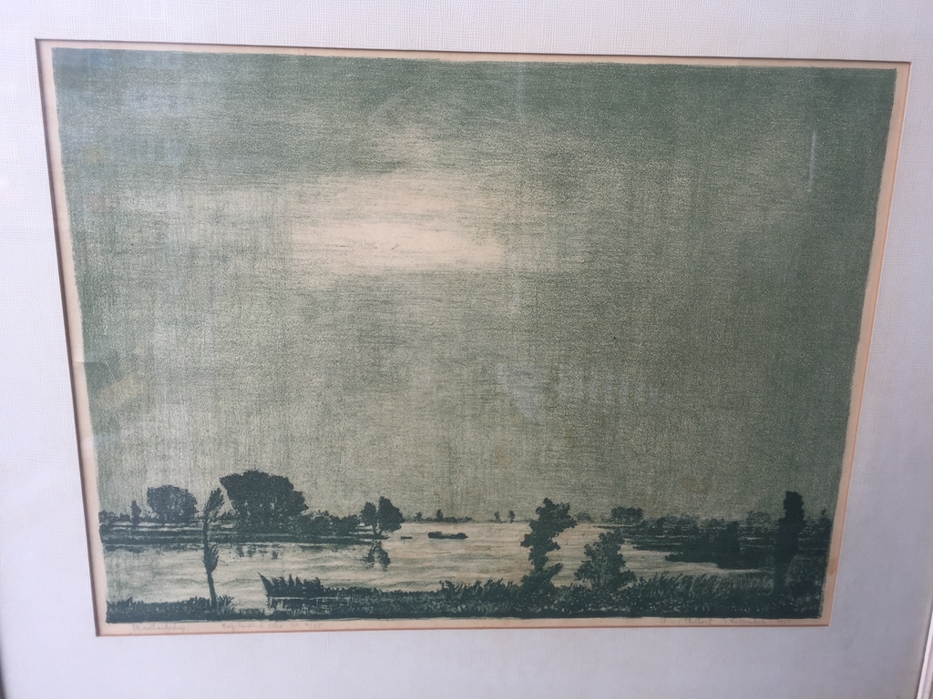 Jan van de Thillart - Handdruk litho 4/35 (45 x 33 cm) 1958 - Maaslandschap kopen? Bied vanaf 1!
