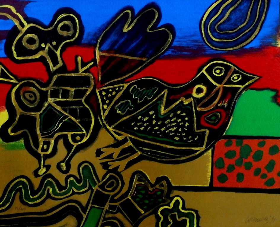 Corneille - zeefdruk: Oiseau - 1999 verkocht voor € 225!