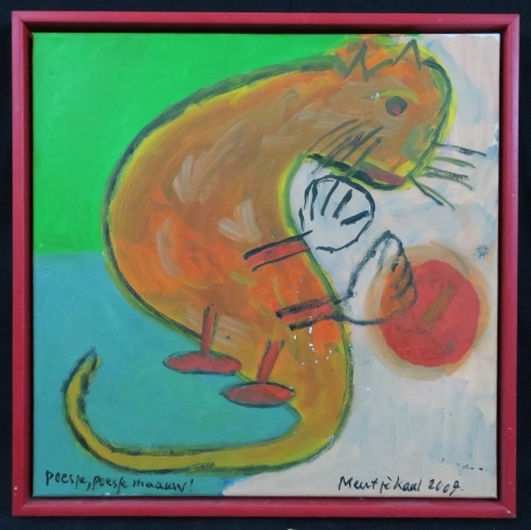 Meertje Kaal: Acryl op doek, Poesje poesje maauw - Ingelijst kopen? Bied vanaf 1!
