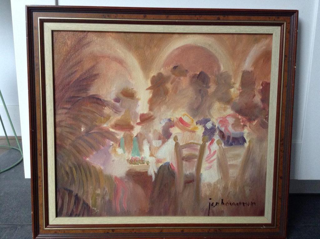 Jan Bouman - Jan Bouman, Olieverf op paneel 39x33 Feestende mensen kopen? Bied vanaf 1!