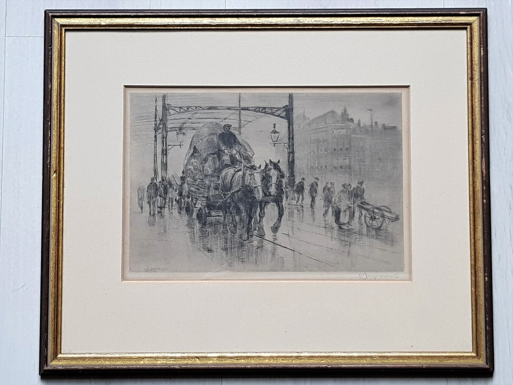 Waalko Jans Dingemans (sr.) - W.J. Dingemans (1873 - 1925) Paard en wagen - Gesigneerde ets kopen? Bied vanaf 35!