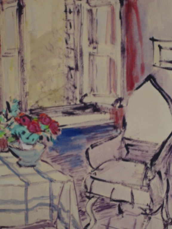 Kroatie Marko Trebotic vroeg expressionistische aquarel "interieur met bloemen"  kopen? Bied vanaf 1!