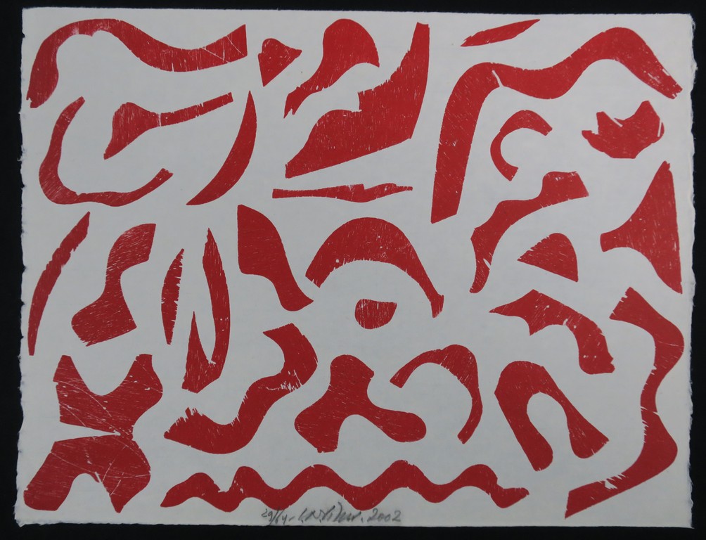 Carel Visser: Houtsnede op Japans papier, Z.T. (rood) kopen? Bied vanaf 80!