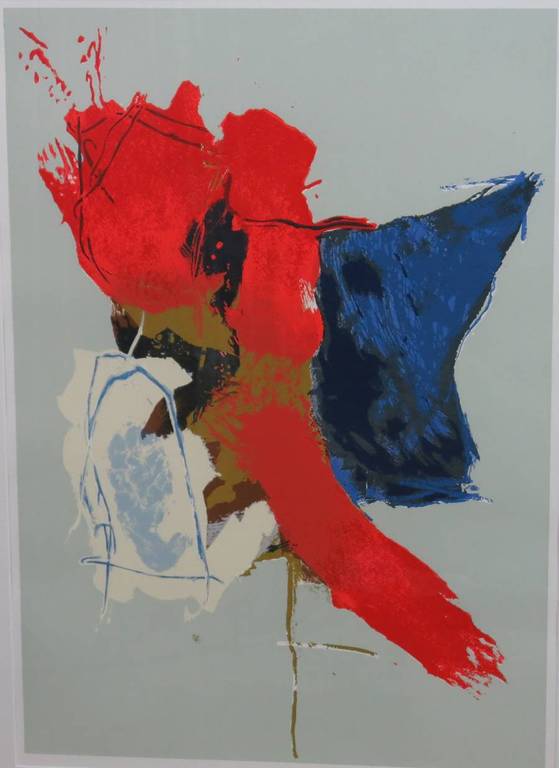 Arty Grimm: Zeefdruk, Compositie op blauw - Ingelijst (groot) verkocht voor € 120!