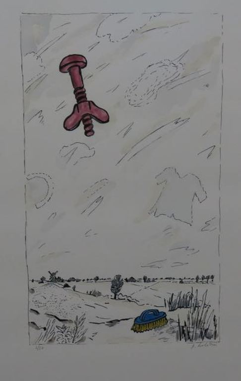 Pieter Holstein: Handgekleurde ets, Landschap met borstel -Ingelijst kopen? Bied vanaf 35!