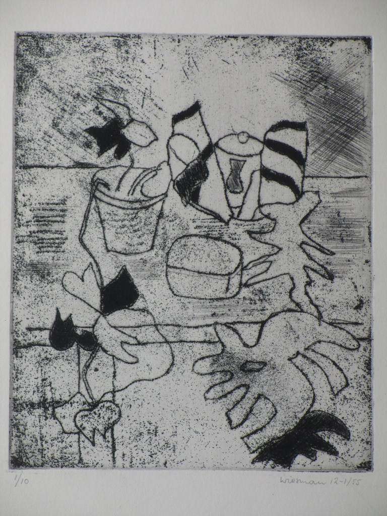 Hans Wiesman, Stilleven op tafel, Ets verkocht voor € 35!