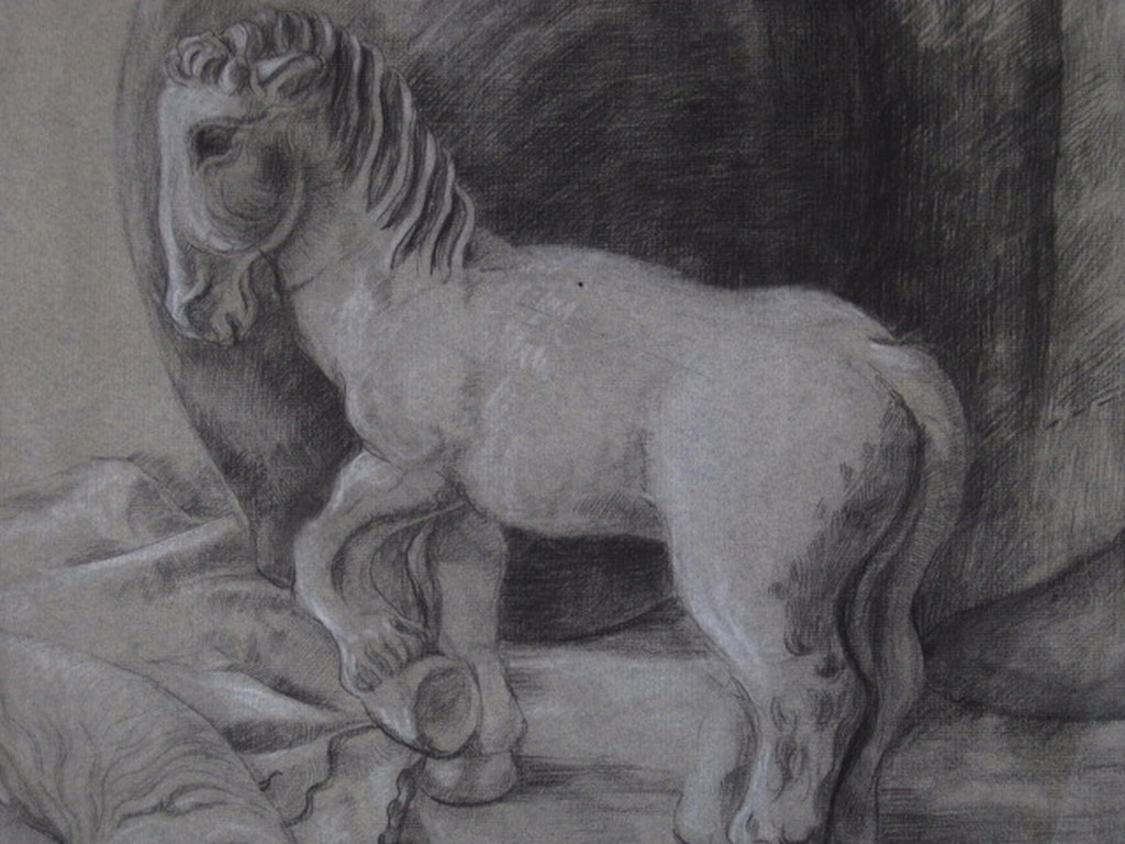 Fraai houtskool stilleven "Kruik en paard" van Frits Schiller  kopen? Bied vanaf 1!