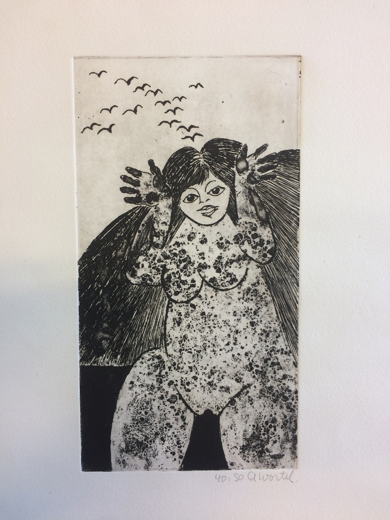 Ans Wortel - Ans Wortel, De vogels uit je hoofd verjagen zwart-wit ets, 40/50. kopen? Bied vanaf 60!