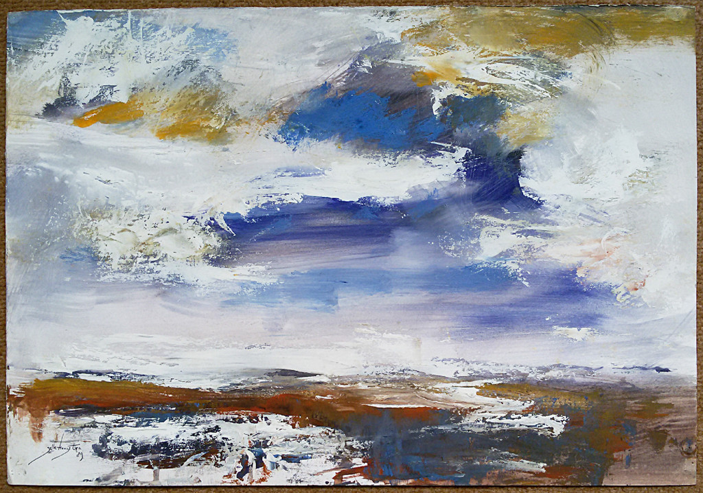 Jelle Hoogstra - Wolkenlucht boven het wad, gouache kopen? Bied vanaf 95!