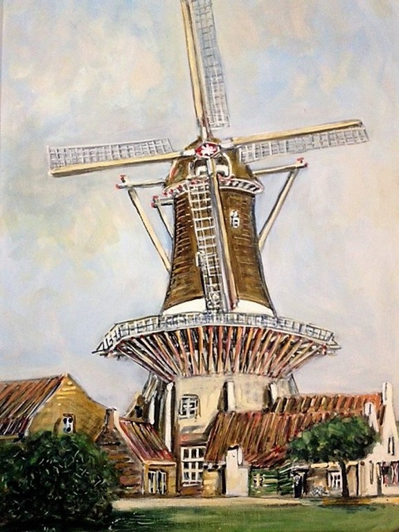 Onbekende kunstenaar, olieverf op paneel, Molen Windlust Wassenaar kopen? Bied vanaf 1!
