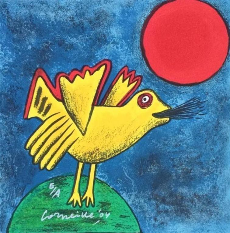 Corneille - Oiseau et soleil rouge - handgesigneerde E.A. lithografie verkocht voor € 120!