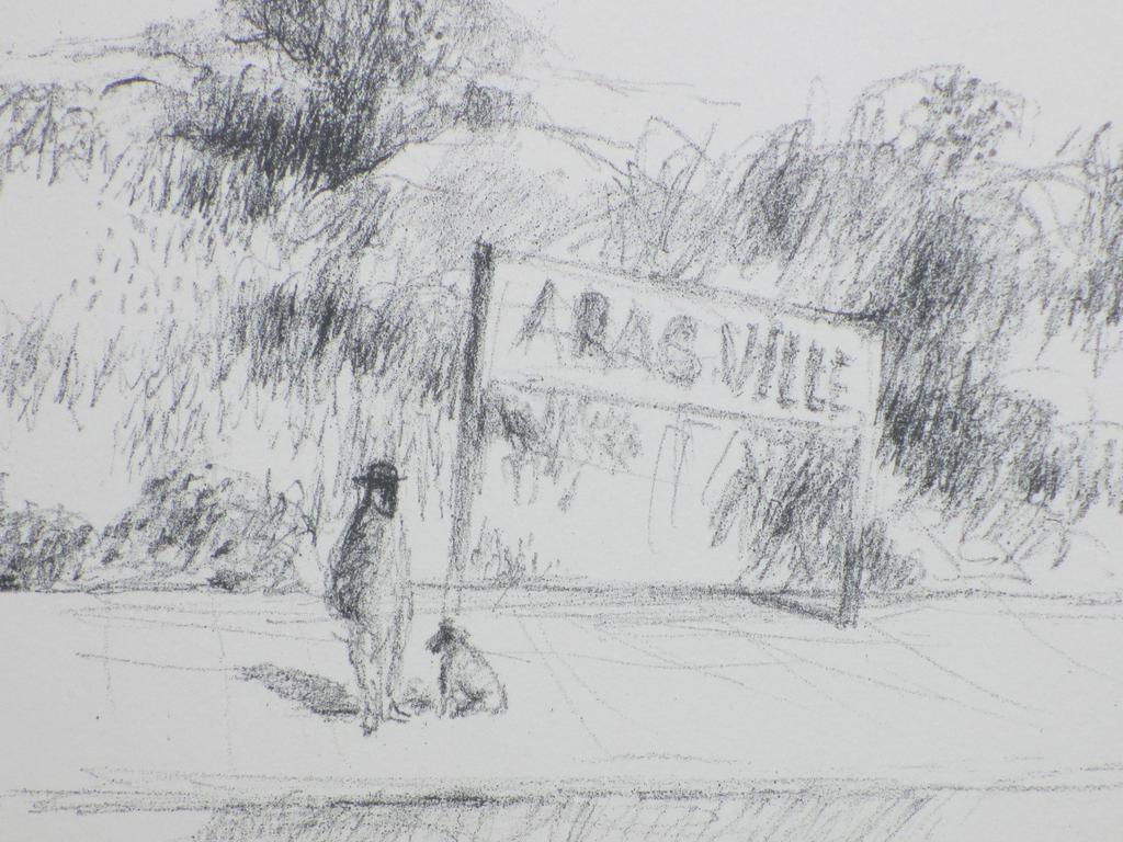 Metten Koornstra, Man met hond op verlaten station, Litho kopen? Bied vanaf 50!