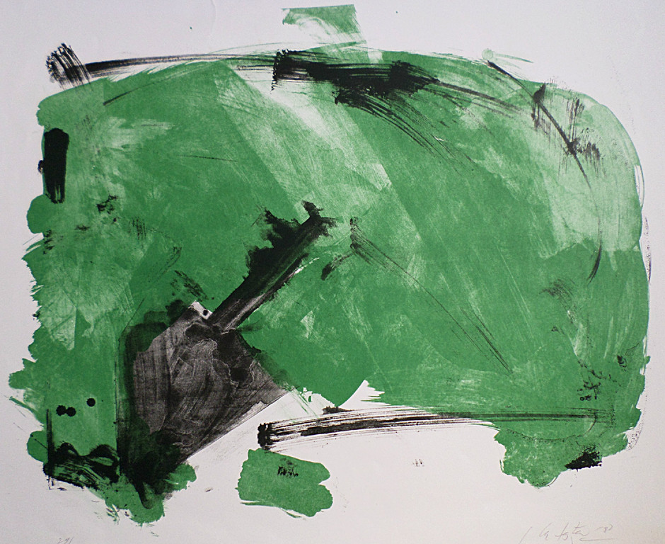 Ger Lataster - Compositie in groen en zwart, litho (zeer groot) verkocht voor € 140!